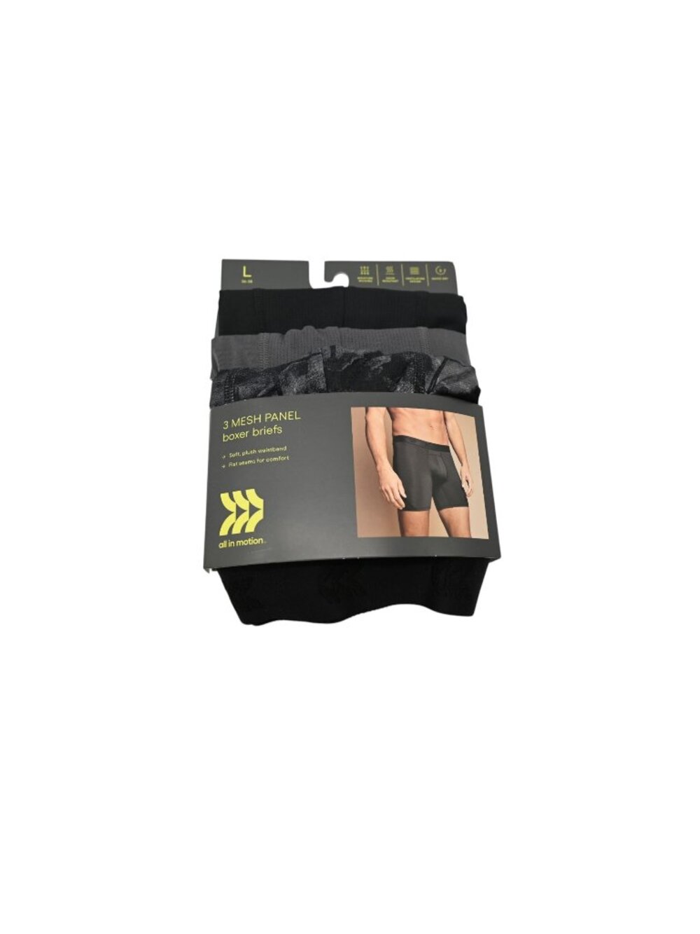 NIP All In Motion Lot Of 2 3 Pack Mesh Panel Boxer Briefs Sz L Black Gray
